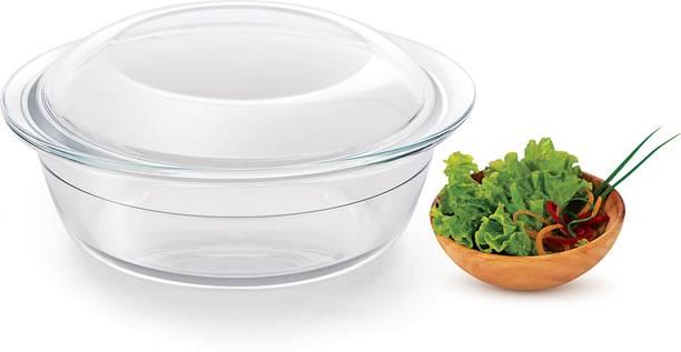 TREO 1700 Ovensafe Deep Round Borosilicate Glass Casserole,1 Piece,1675ml,Transparent Serve Casserole