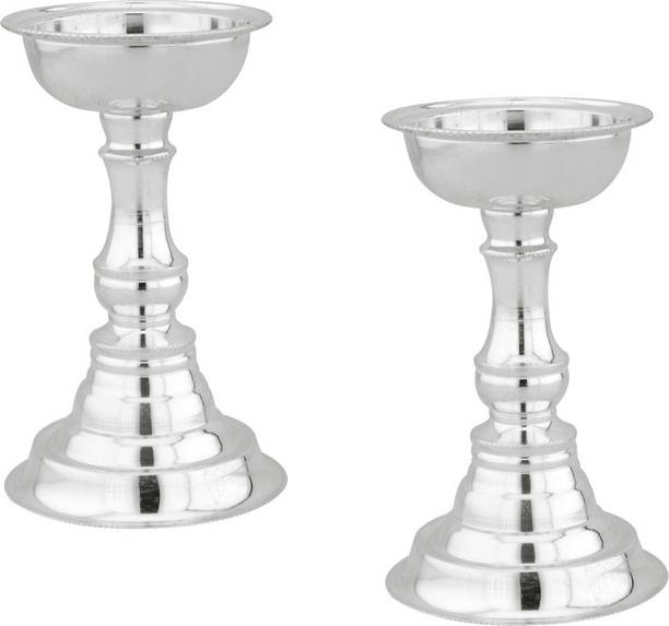 Sri Jagdamba Pearls Silver (Pack of 2) Table Diya Set (Height: 4 inch) Silver Diyas Silver (Pack of 2) Table Diya Set