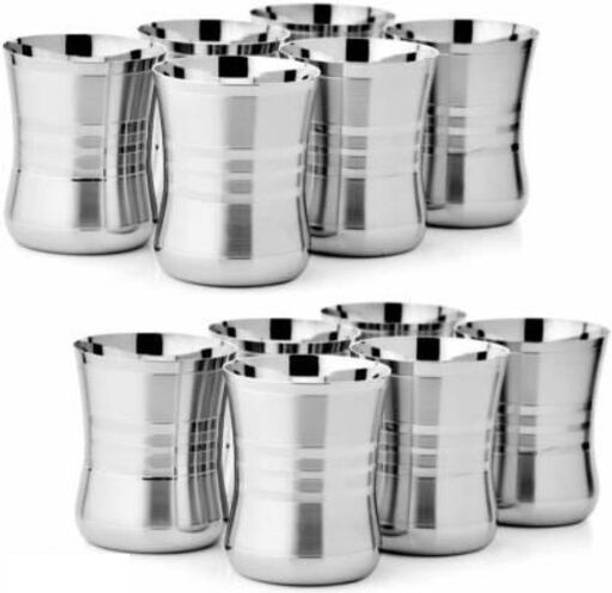 LIMETRO STEEL (Pack of 12) Stainless Serving and Drinking Glass Set Water/Juice Glass