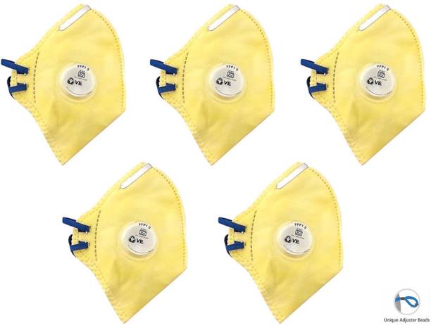 Venus Safety and Health N95 Mask Antivirus Mask Antipollution Mask Breathable Face Mask With Adjustable Nose Clip Protective Mask Reusable Mask Washable Mask Water Resistant Mask For Men Women Kids Premium High Quality Fabric Mask Multi Layer Cotton Mask With Filter Valve Pack of 5 Yellow Mask Reusable, Washable