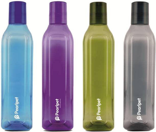 Pearlpet Cubic - Plastic Water Bottle Set of 4 Pcs for Kitchen , Water Bottle for Fridge 1000 ml