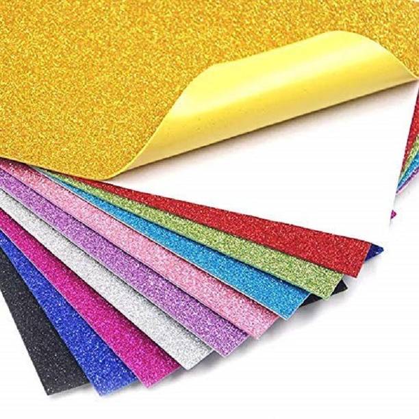 Eclet Self Adhesive Sticky 10 A4 Size Glitter Sparkles Foam Sheet with Sticky Back Pack of 10 Sheets (10 Colours x 1 Pcs Each) A4 200 gsm Coloured Paper