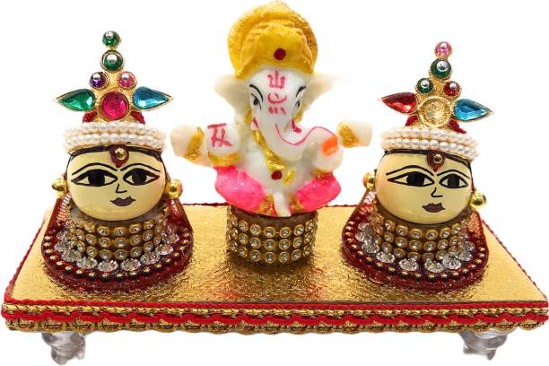 navrang Ganesha Idol Wooden Small Ganesh Statue For Car,Temple,Marriage Return Gift Decorative Showpiece  -  9 cm