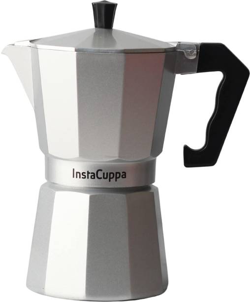 InstaCuppa Classic Stovetop Moka Pot Espresso Maker, Italian Style Coffee Maker,Silver 3 Cups Coffee Maker