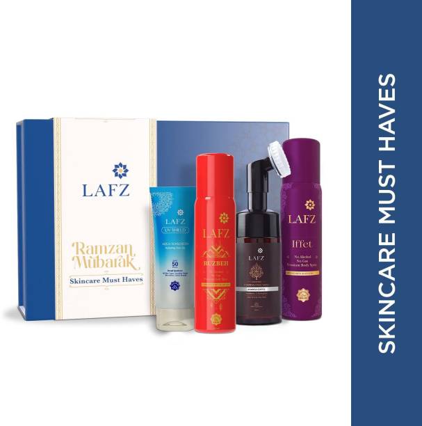 LAFZ RAMADAN MUBARAK Skincare MUST HAVES Gift Set ACV Face Wash +UV Shield Sunscreen +Iffet & Ruzbeh Deodorant Halal Certified 4Pcs
