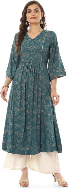 RANGRITI Women Fit and Flare Green Below Knee Dress
