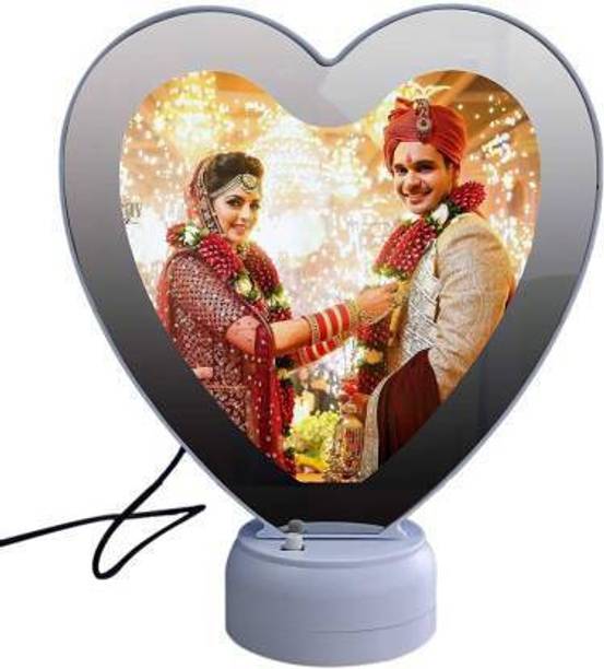 TheGiftsCorner Photo Frame with Led Light Heart Shape/Magic Mirror Photo Frame/Magic LED Frame Decorative Mirror