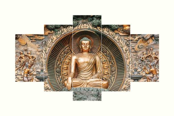 CIRCADIAN Gold Buddha Art Print Design Set of 5 MDF Self Adhesive Panel Frame Wall Decor Digital Reprint 17 inch x 30 inch Painting