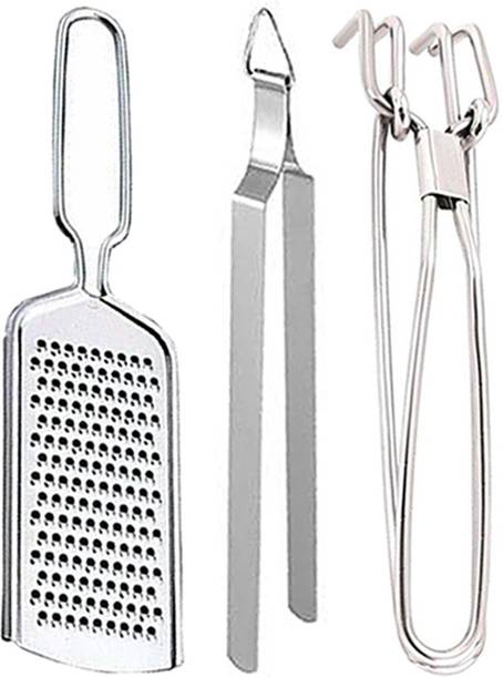 OC9 Stainless Steel Wire Grater & Utility Pakkad & Roti Chimta / Cooking Tong For Kitchen Tool Set