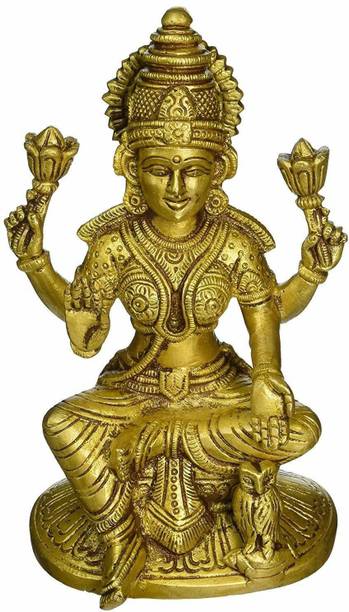 Idolsplace Lakshmi Brass Idol/Laxmi MATA Brass Idol for Prosperity 400gms Decorative Showpiece  -  8 cm