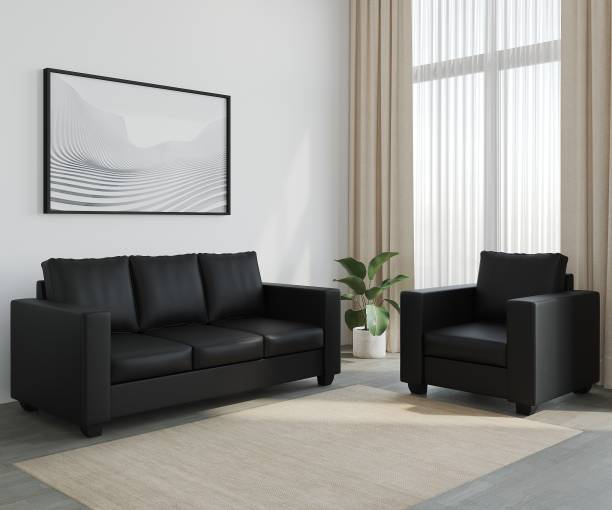 WESTIDO Orlando Leatherette 3 + 1 Black Sofa Set