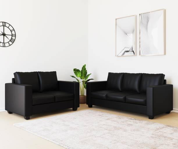 WESTIDO Orlando Leatherette 3 + 2 Black Sofa Set