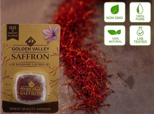 GOLDEN VALLEY Saffron 5 Grams Premium Kashmiri Original Lacha Saffron for Pregnant Women, Biryani, Fair Skin, Milk, Kheer, Tilak, Certified ISO3632 Grade A1++ 100% Pure High Quality Natural Red Yellow Kesar/ Keshar / Kumkumapuvvu - (Pack of-5)X1gm