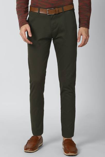 PETER ENGLAND Men Regular Fit Green Cotton Blend Trousers