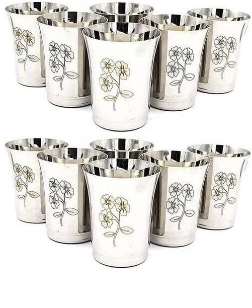 LIMETRO STEEL (Pack of 12) Stainless Serving,Unbreakable Drinking Glass Set Water/Juice Glass