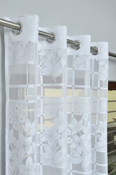 Panipat Textile Hub 210 cm (7 ft) Net Semi Transparent Door Curtain (Pack Of 2)