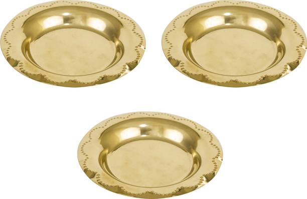 स्पिलबॉक्स Brass Oil Lamp plate for Home Temple Puja Articles Decor Gifts -MicroDDPlate-3 सेक्शन्ड प्लेट