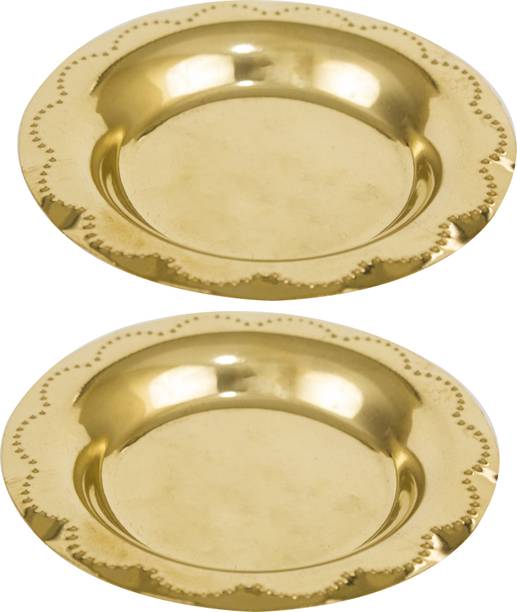 स्पिलबॉक्स Brass Oil Lamp plate for Home Temple Puja Articles Decor Gifts -MicroDDPlate-2 सेक्शन्ड प्लेट