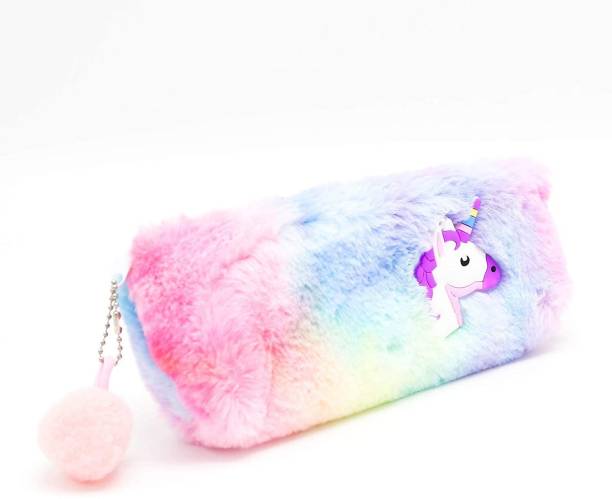 Neel Unicorn Pencil Storage Bag Travel Pouch for Girls Soft Cute Cotton Unicorn Fur Pouch Stationery Pouch for School Pouch for Students Multicolor Art Canvas Pencil Box