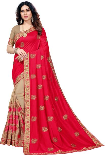 Embroidered Bollywood Silk Blend, Art Silk Saree Price in India