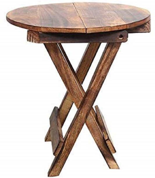 AnDecy Beautiful Round Wooden Folding Table Ideal for Indoor Outdoor Solid Wood End Table