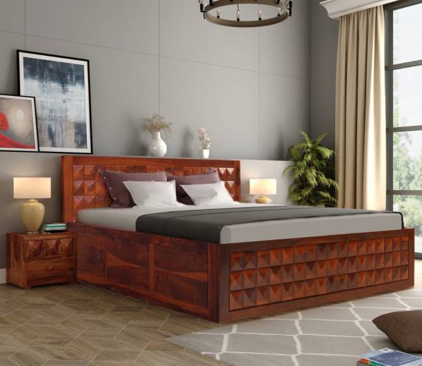 Wake Up Pluto Sheesham Bed with Storage Rosewood Bedroom Double Cot (Size-78x60 Inches)- Solid Wood Queen Box Bed