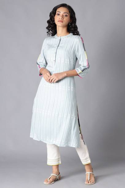 Striped Viscose Rayon Straight Kurta for Women