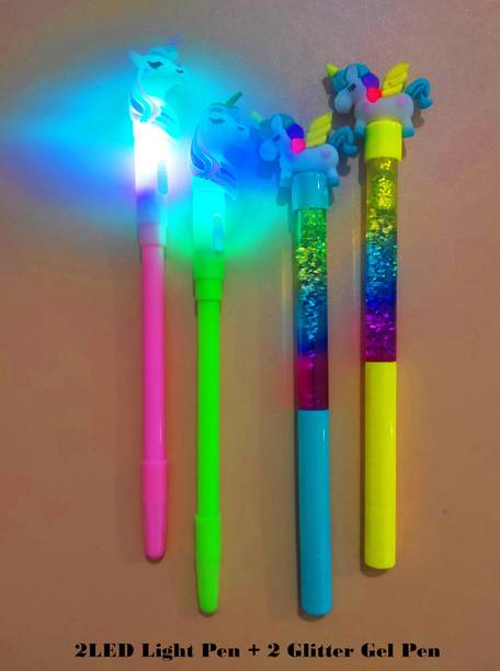 poksi unicorn theme magic wand glitter filled + led light Gel Pen
