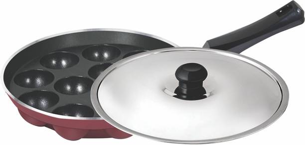Baltra 12 Cavities Non Stick AppaPatram Paniarakkal Pan 22 cm diameter with Lid 1 L capacity