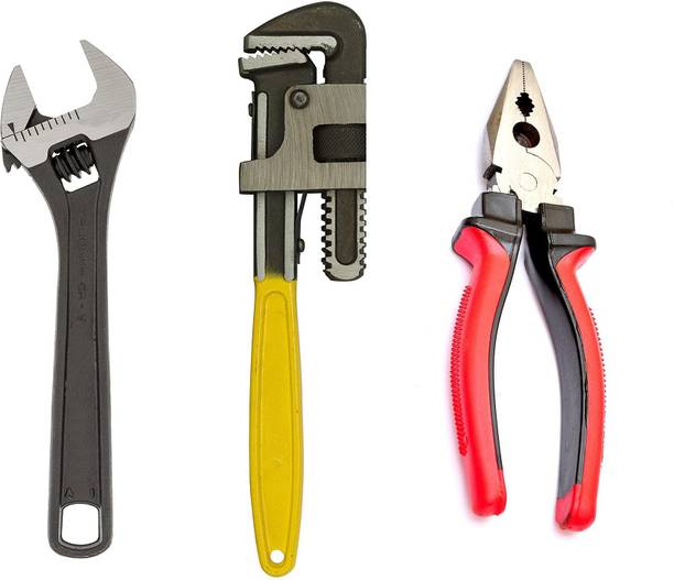 gizmo Hand Tools Set , 8" Adjustable Wrench With 12" Pipe Wrench & Combination Plier Hand Tool Kit