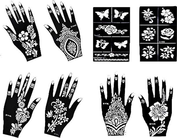 IVANA'S  Henna Tattoo Stencil (Set of 8) Women Girls Hand Finger Body Paint Temporary Tattoo (112)