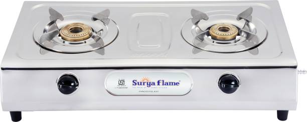 Suryaflame Ultimate 2 Burner Stainless Steel Automatic Gas Stove - Doorstep Service Stainless Steel Automatic Gas Stove