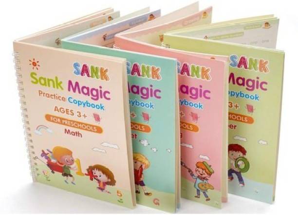 Sank Magic Practice Copybook, Number Tracing Book For Preschoolers With Pen, Magic Calligraphy Copybook Set Practical Reusable Writing Tool Simple Hand Lettering (4 Books + 10 Refills)