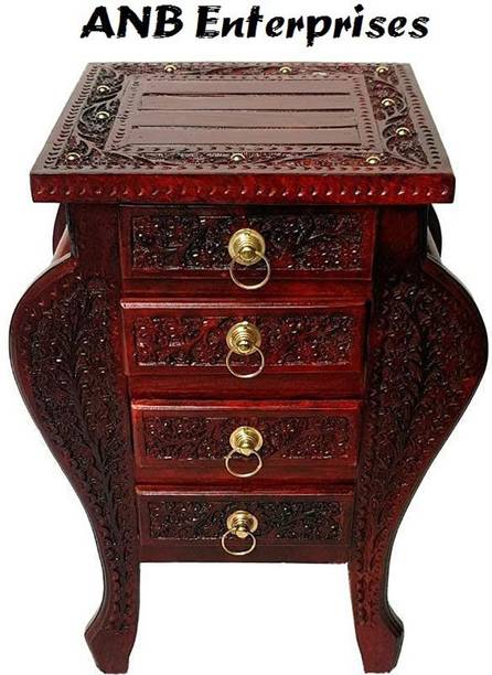 ANB Enterprises Wooden Stool with 4 draw table Floral Carved Handmade Bedside Home Furniture Engineered Wood Bedside Table