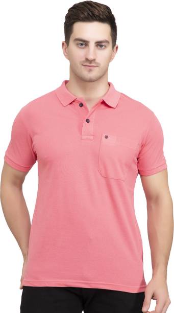 Men Solid Polo Neck Poly Cotton Multicolor, Pink T-Shirt Price in India