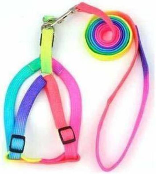 Woofy Rainbow Color Puppy Harness & Leash Set Small Dog Harness Leash Bell Dog & Cat Collar Charm
