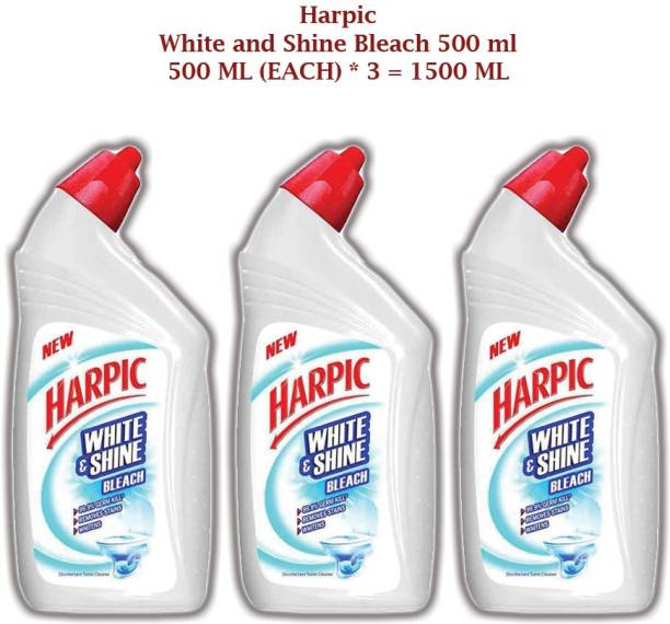 Harpic WHITE AND SHINE BLEACH 500 ML ( 500 ML * 3= 1500 ML) Liquid Toilet Cleaner