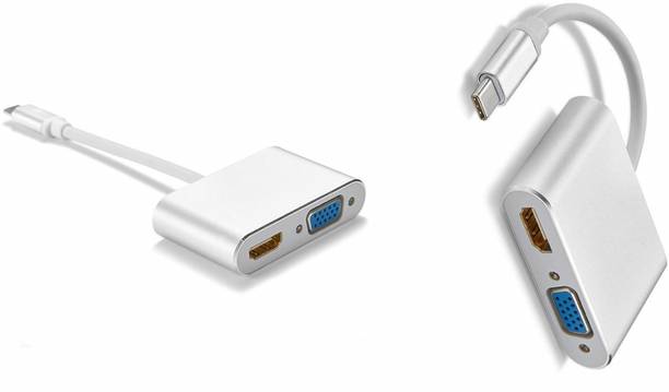 TERABYTE  TV-out Cable 3.1 USB Type C to 4K HDMI+VGA Adapter,Male to Female 2in1 Sync-Display Converter