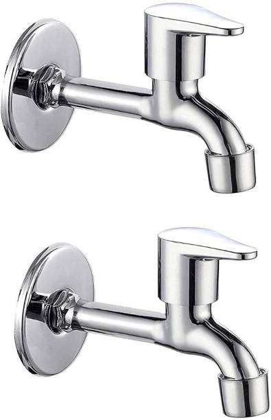 BATHONIX Fusion Stainless Steel Long Bib Cock Taps with Wall Flange - Pack of 2 Bib Tap Faucet