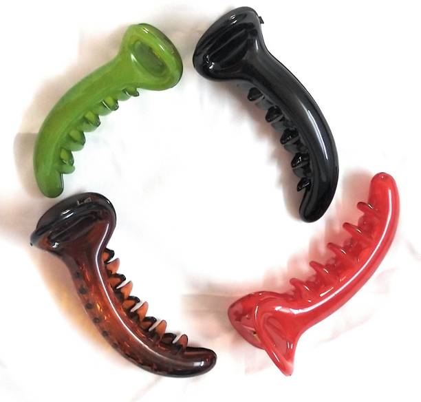 NewJainTraders Banana Mirchi Shape Hair Clip for Women and Girls - Pack of 4 Clips (Multi01) Banana Clip