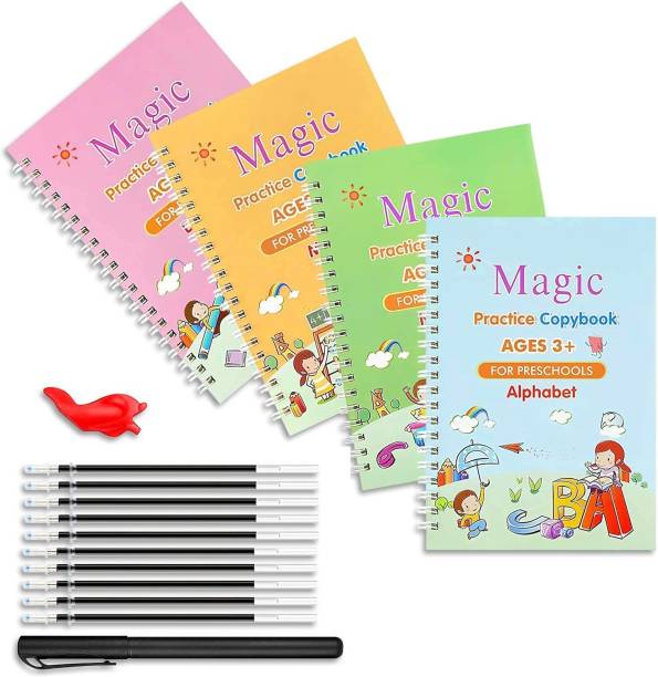 FITUP Kids Magic Practice Copybook Hand Writing ( 4 BOOK + 10 REFILL+ 1 Pen +1 Grip )
