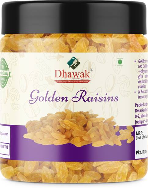 Dhawak Golden Raisins Healthy Juicy Jumbo Indian Kishmish [Jar Pack] Raisins