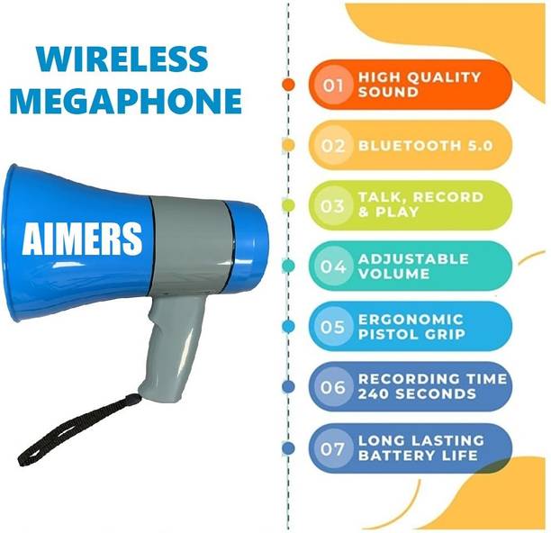 AIMERS Handheld Rechargeable Megaphone Indoor, Outdoor Indoor/Outdoor loudspeaker Megaphone Rechargeable with Recording, BLUETOOTH Indoor PA System