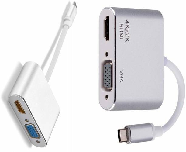 TERABYTE  TV-out Cable USB 3.1 Type C to 4K HDMI+VGA Adapter,2in1 Male to Female Sync-Display Converter