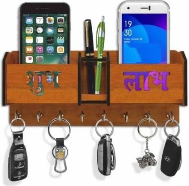 Zuper 2 pocket with pen stand holder for home office bedroom Design45(Subh Labh) Wood Key Holder