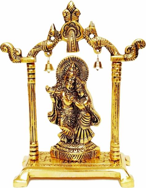 SP Handicrafts Gold Plated Metal Handicraft Radha Krishna | Radha Krishna MURTI Playing Flute Decorative Showpiece - 20 cm