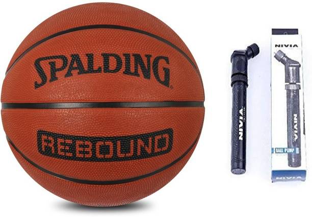 SPALDING Official Basketballs Size 6 Grain Rubber NBA Rebound Basketball with Air Pump (5) Basketball - Size: 6