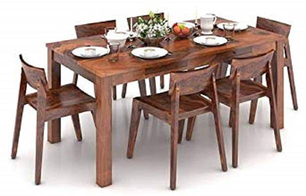 Divine Arts Sheesham Set Low Height Chairs Solid Wood 6 Seater Dining Table