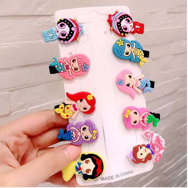 Myra Collection Pack of 10 Pcs Premium Dolls and Mermaid Design Hair Clips for Babies and Girls' Hair Clip