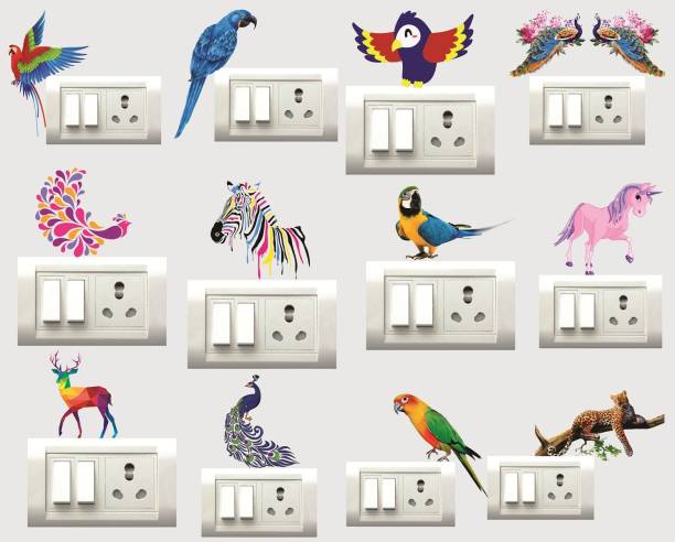 Decor Villa 25 cm birds Wall Sticker & Switch Board Sticker Set Of 12 Reusable Sticker